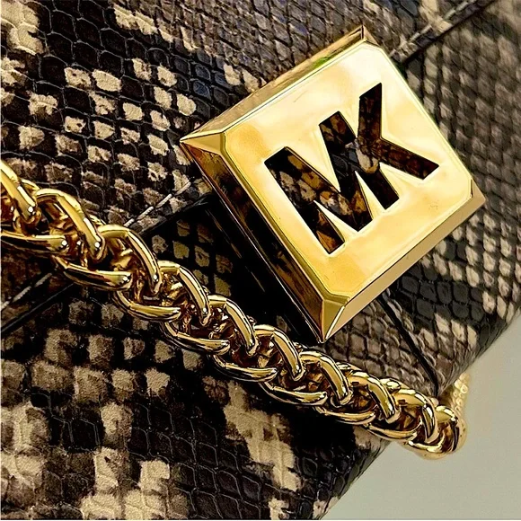 Michael Kors Sonia Medium Snake Embossed Chain Strap Shoulder Bag Purse - Picture 3 of 12